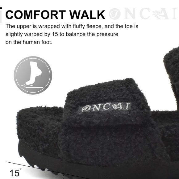 Sherpa Faux Fur Slide w/ Memory Foam Footbed & Rubber Soles House Shoes/Slides🖤 - Picture 2 of 9
